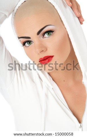 stock photo : Portrait of beautiful skinhead girl with glamorous makeup