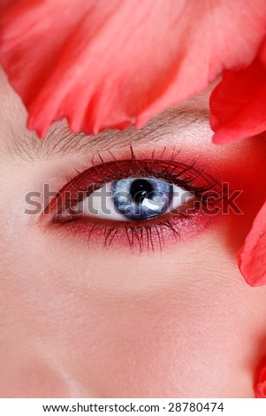 Macro shot of blue woman\'s eye, selective focus