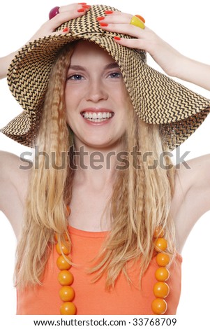 fancy hairstyle. stock photo : Young beautiful blond girl with fancy hairstyle,