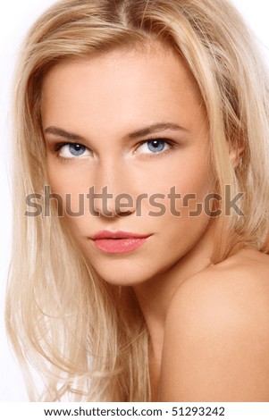 stock photo Portrait of beautiful blonde tanned blueeyed scandinavian 