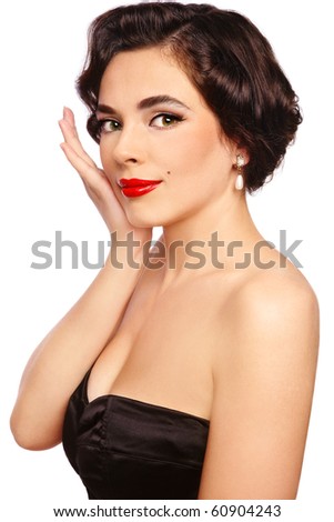 stock photo Portrait of young beautiful sexy woman in vintage bra with