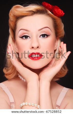 stock photo Portrait of beautiful young sexy woman with vintage makeup