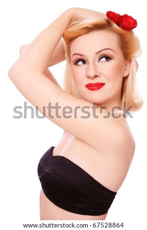 stock photo Beautiful young sexy woman with vintage makeup and hairstyle 