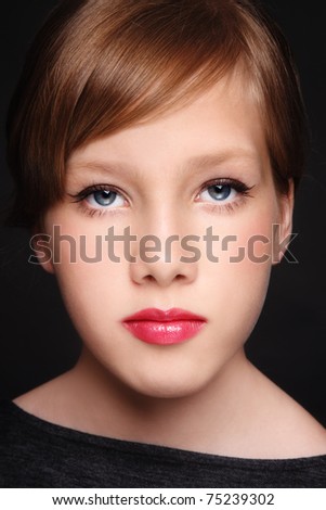 stock photo Closeup portrait of beautiful teen girl with prom makeup