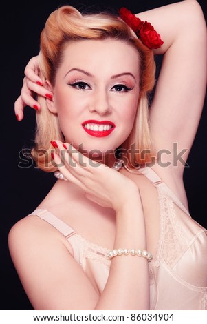 stock photo Beautiful young sexy smiling woman with vintage makeup and 
