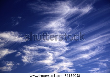 white streaky clouds blue sky in the back ground