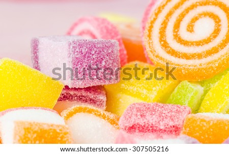 Jelly sweet, flavor fruit, candy dessert colorful.