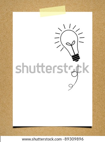 Bulb idea note paper on board background