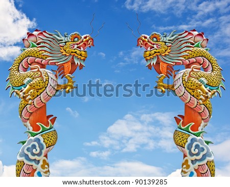 Chinese dragon statue and blue sky