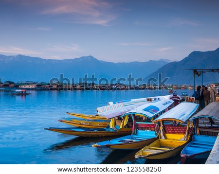 Kashmir, India-April 10: Dal Lake, The Tourist Attractive Destination In Northern India. People Use \'Shikara&Quot; For Traveling And Transportation In The Lake On April 10, 2009 In Kashmir, India