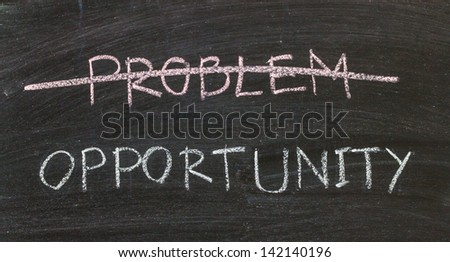 problems crossed out and opportunity on blackboard
