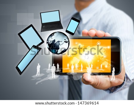 Touch screen mobile phone with business concept