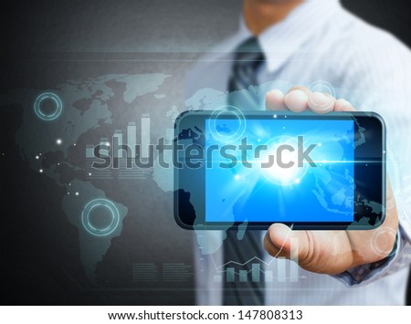 Modern technology mobile phone in a hand