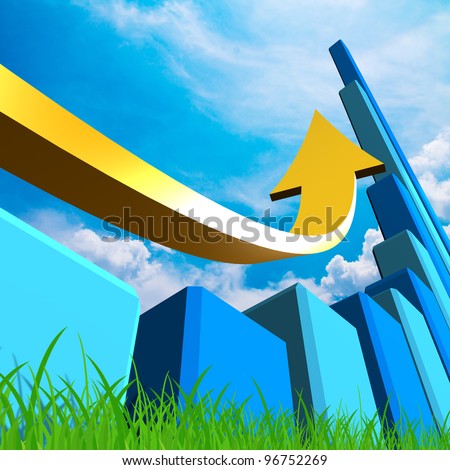 Business Graph with arrow showing profits on blue sky