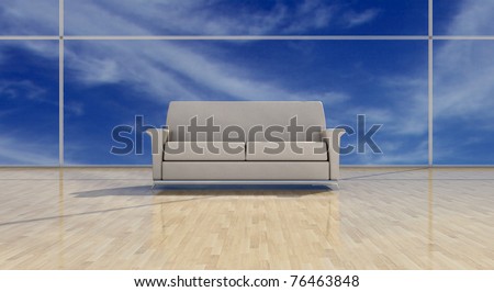 White leather sofa on shining floor