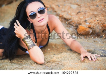 Woman outdoor portrait in bikini