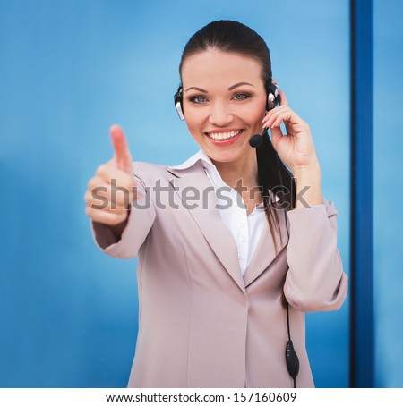 Headset woman customer service worker, call center, smiling operator with headset