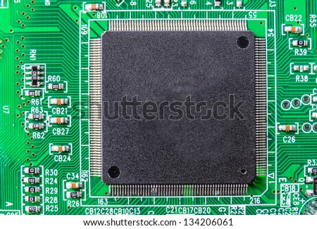 Radio components on a printed circuit board. Photo Close-up