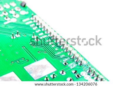 Radio components on a printed circuit board. Photo Close-up