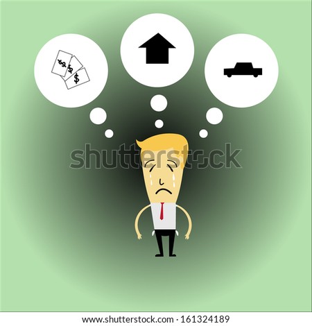 Vector cartoon funny businessman sad and crying. - Stock Image - Everypixel