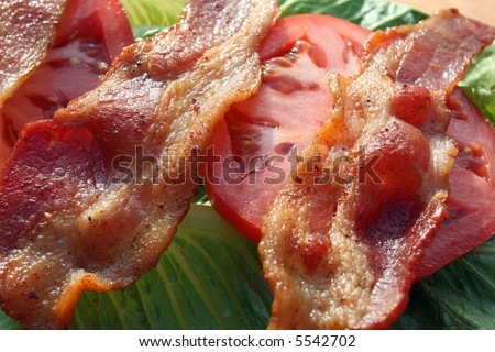 Close up view of bacon, lettuce, and tomato.