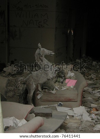 Horse Statue in lobby of hotel across the street from Ground Zero WTC 9-18-2001