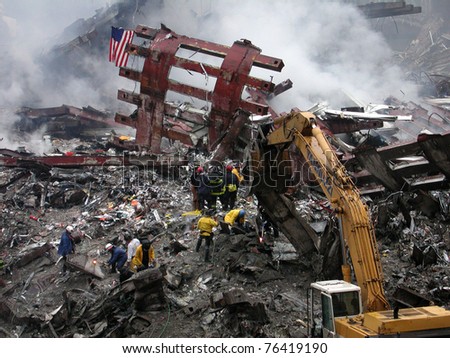 NEW YORK - SEPT 20 :  Workers search through  the debris at Ground Zero World Trade Centre on September 20, 2001 in New York.