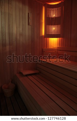 Wooden steam room in sauna