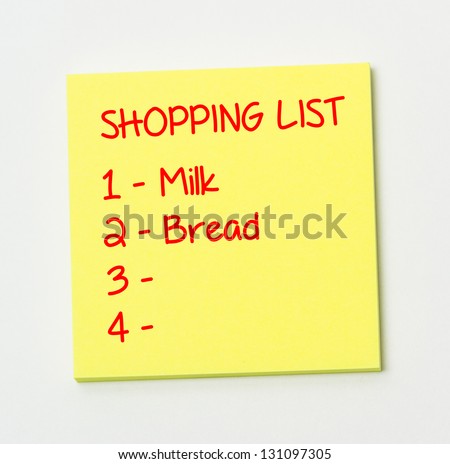Shopping list on yellow paper note