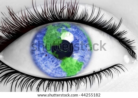 Eye of the person, reflexion in the form of globe