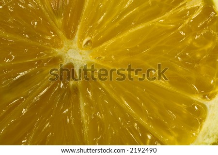 a macro shot of a lemon cut