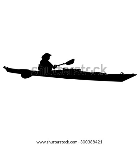 A black silhouette of a woman in a long kayak