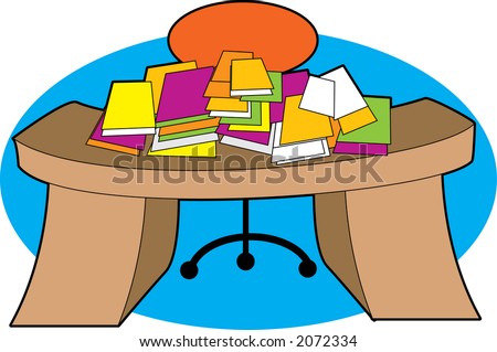 A desk piled with papers in a mess