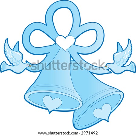 stock vector Wedding Bells with doves and ribbon