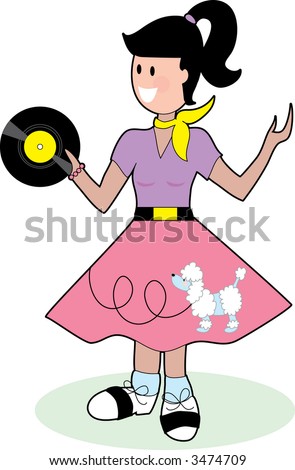 stock vector : Young fifties style teenage girl in poodle skirt