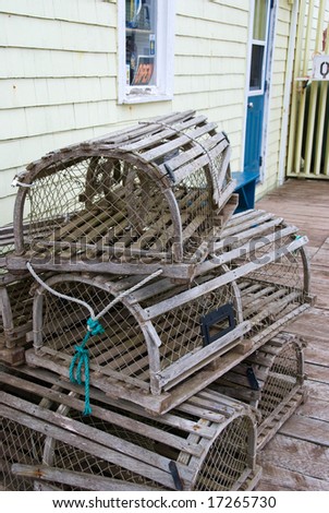 Lobster Traps outside a seaside house in Prince Edward Island, Canada