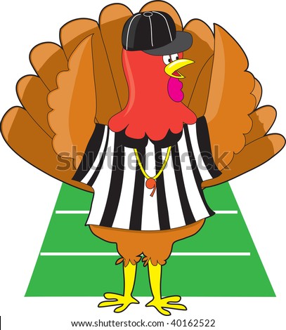 a image of a turkey. stock vector : A turkey dressed as a referee at a football game signaling a 