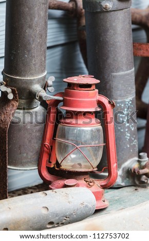 Old lamp, Hurricane lamp/storm lantern; very corroded vintage kerosene lamp;