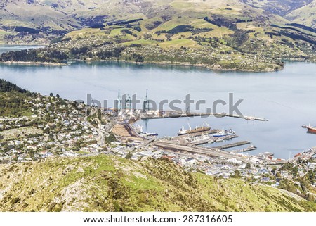 Lyttelton Port of Christchurch from Mount Pleasant Scenic view point, New Zealand