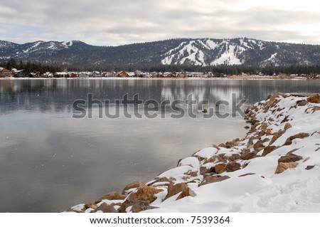 Winter lake scene; Big Bear Lake, California