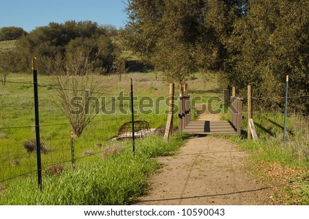Unpaved dirt path & bridge; Santa Rosa Plateau Ecological Reserve; Murrieta, California