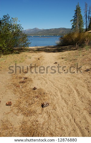 Path to lake shore; Big Bear Lake, California