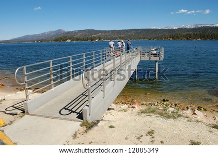 Mountain lake fishing pier; Big Bear Lake, California