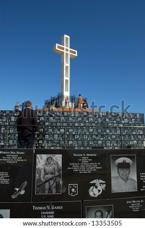 Military veteran memorial plaques; Mt Soledad Memorial; San Diego, California