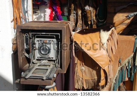 Vintage camera and leather goods; Old Town; San Diego, California