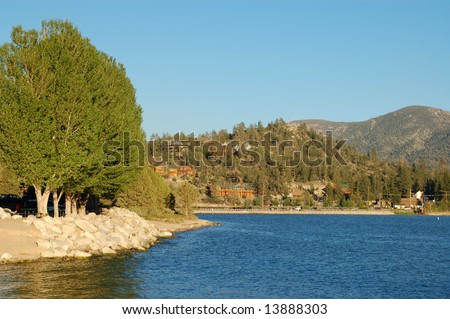 Alpine lake scene; Big Bear Lake, California
