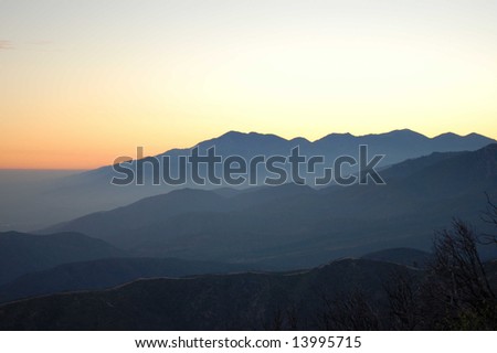 Mountains in hazy sunset light; San Bernardino, California