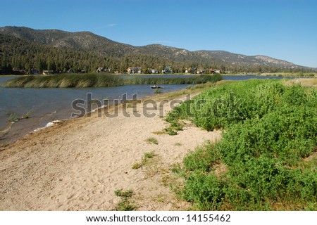 Alpine lake landscape; Big Bear Lake, California