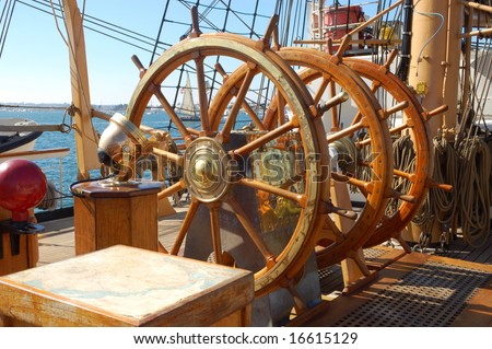 Sailing ship steering wheel; United States Coast Guard barque \