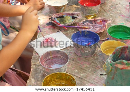 Children\'s arts and crafts table; Renaissance Faire; Hollister, California